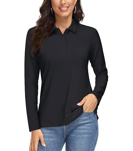 JINSHI Women's Golf Long Sleeve Shirt Solid Dry Fit Fitness Shits